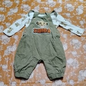 Disney Baby Simba 2 Piece Outfit Size 3/6 Months Overalls Long Sleeve